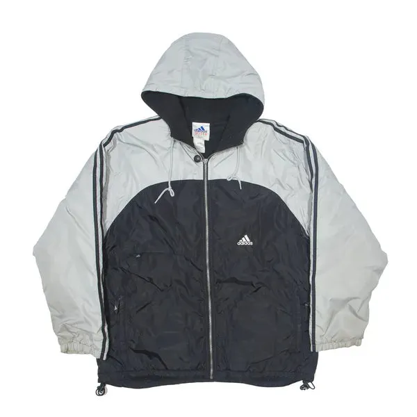 ADIDAS Fleece Lined Insulated Coach Jacket Black Nylon 90s Colourblock Mens L