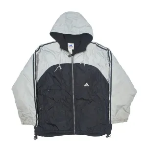 ADIDAS Fleece Lined Insulated Coach Jacket Black Nylon 90s Colourblock Mens L