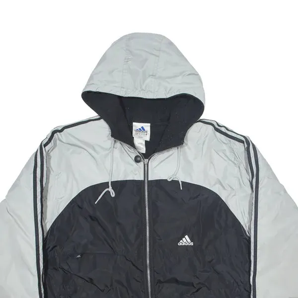 ADIDAS Fleece Lined Insulated Coach Jacket Black Nylon 90s Colourblock Mens L