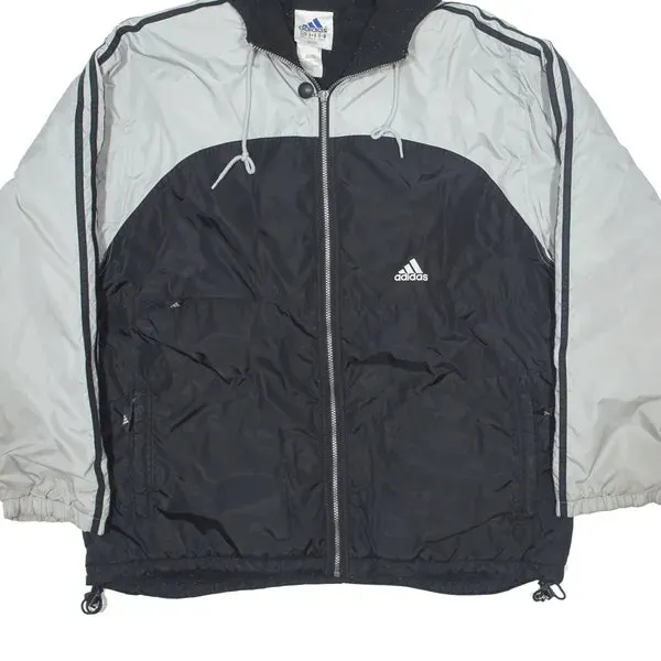 ADIDAS Fleece Lined Insulated Coach Jacket Black Nylon 90s Colourblock Mens L