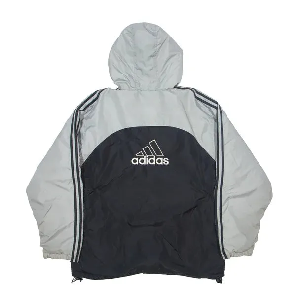 ADIDAS Fleece Lined Insulated Coach Jacket Black Nylon 90s Colourblock Mens L