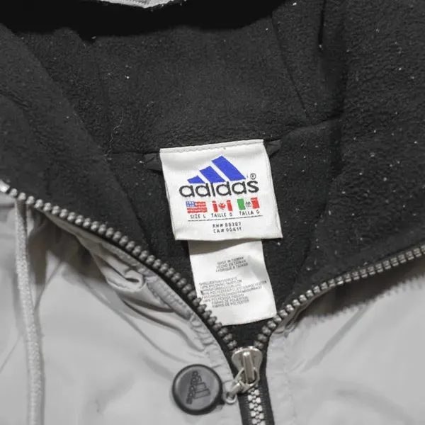 ADIDAS Fleece Lined Insulated Coach Jacket Black Nylon 90s Colourblock Mens L