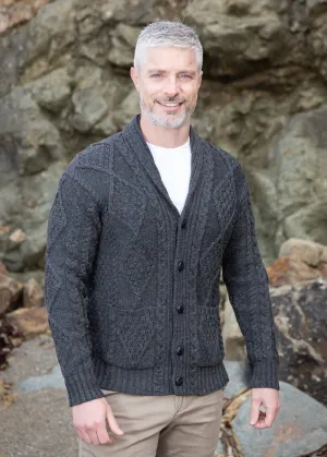 Aran Men's Shawl Button Cardigan | Charcoal