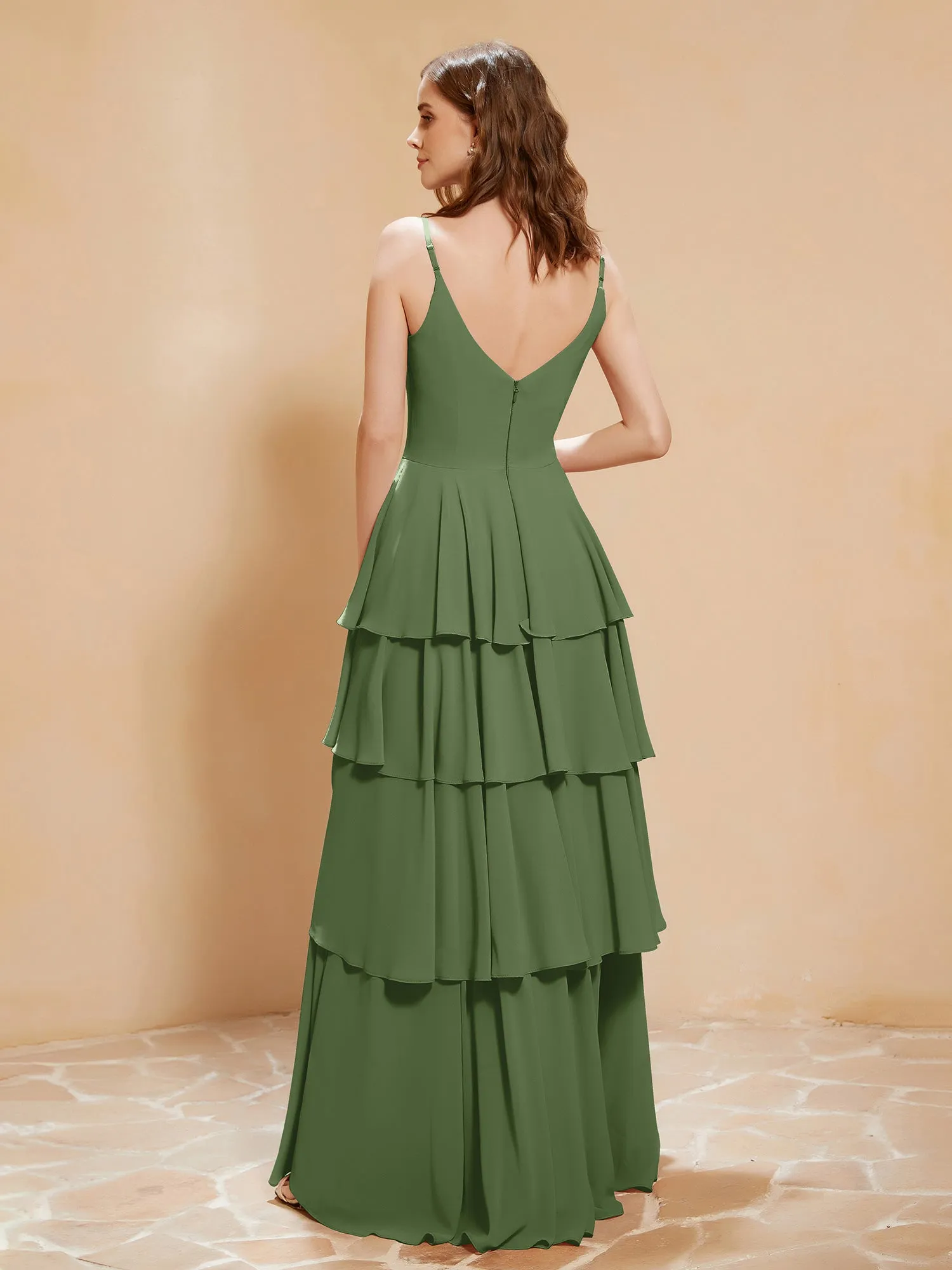 Boho V-neck Floor-length Dress Flowy Ruffles Moss Plus Size