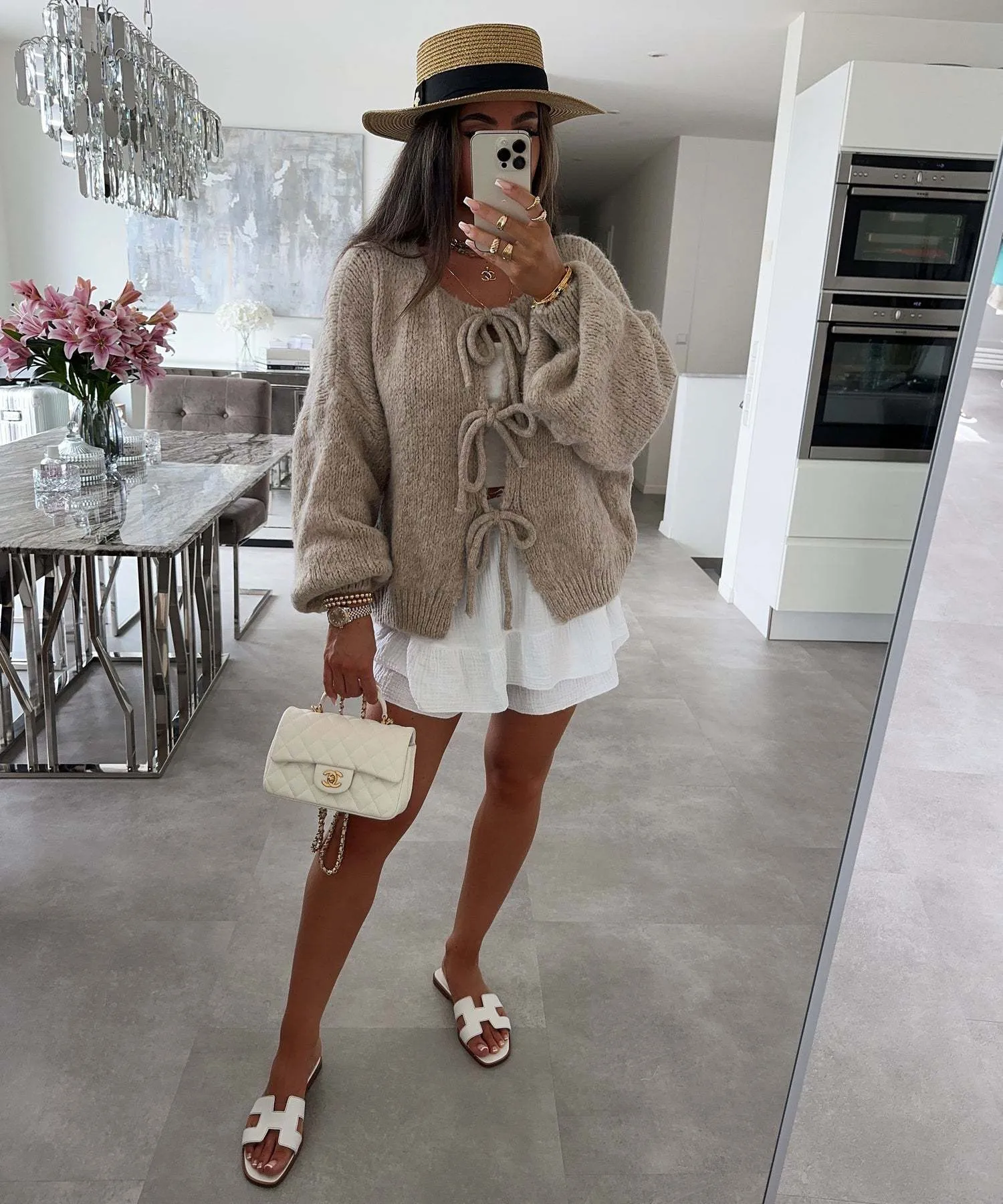 Clémence | Solid Color Crew Neck Lace-Up Cardigan