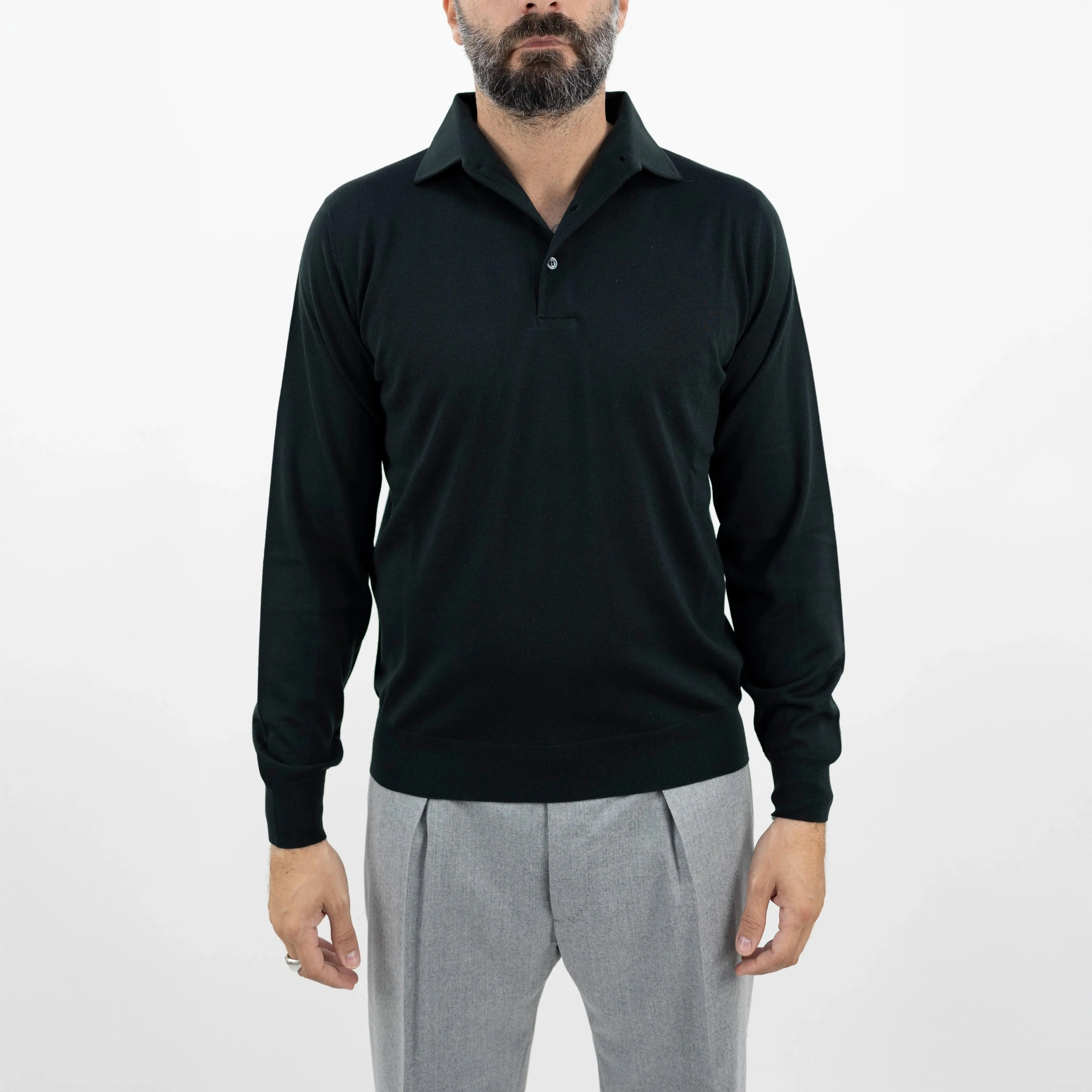 Deep Forest Green Royal Merino Wool Polo Shirt - FILIPPO DE LAURENTIIS