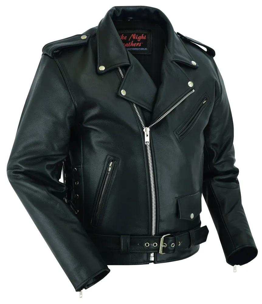 Economy Motorcycle Classic Bike Night Leather Jacket - Side Laces