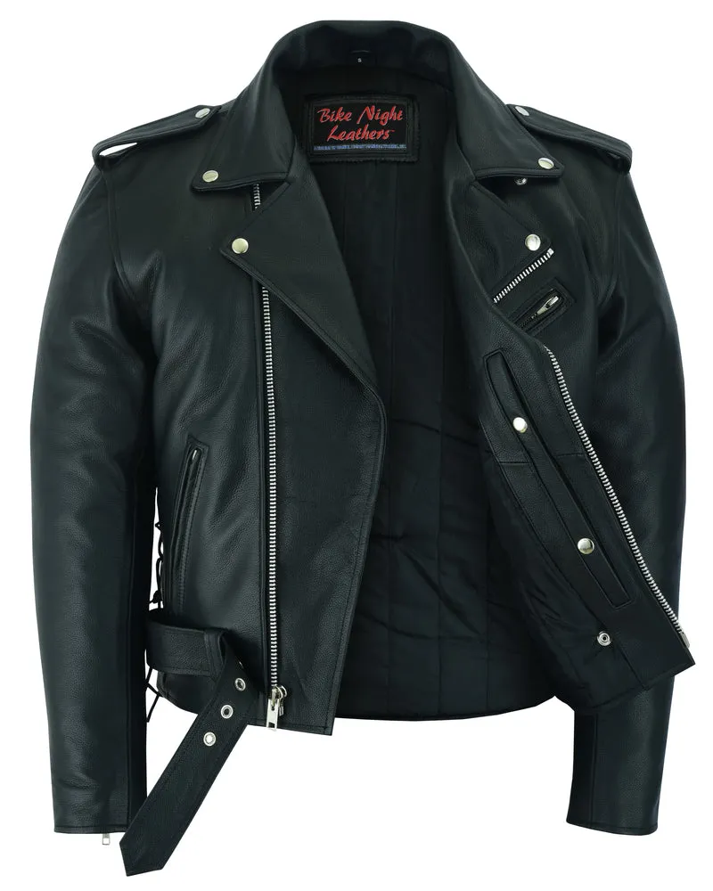 Economy Motorcycle Classic Bike Night Leather Jacket - Side Laces