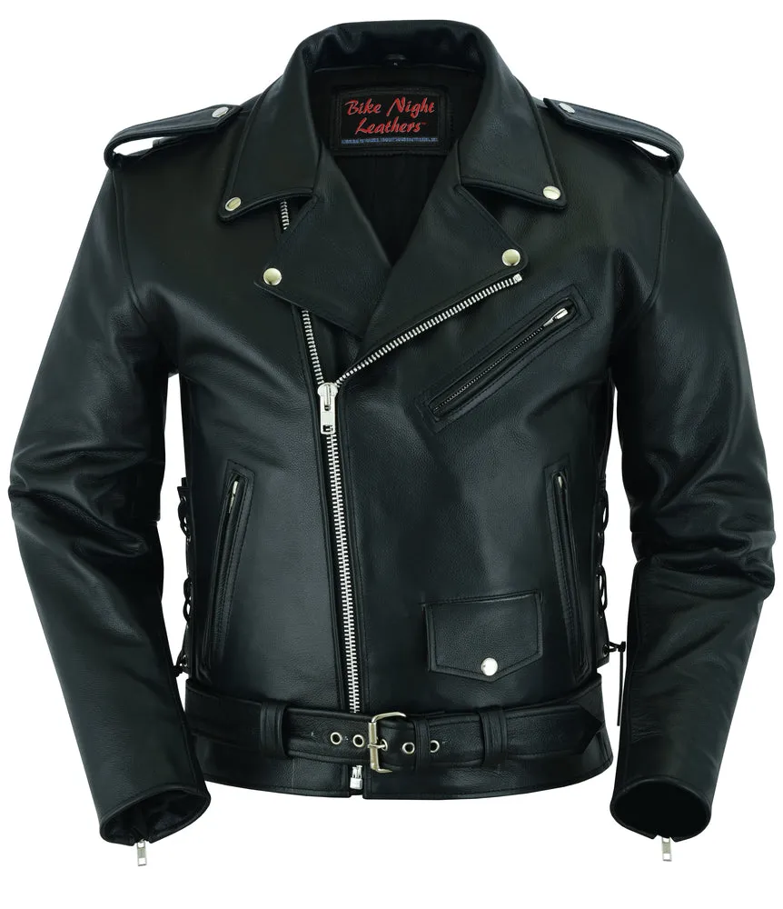 Economy Motorcycle Classic Bike Night Leather Jacket - Side Laces
