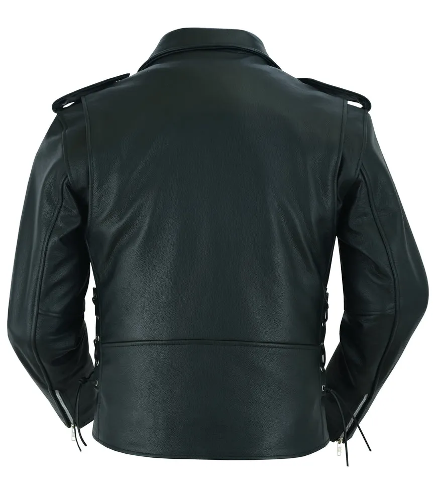Economy Motorcycle Classic Bike Night Leather Jacket - Side Laces