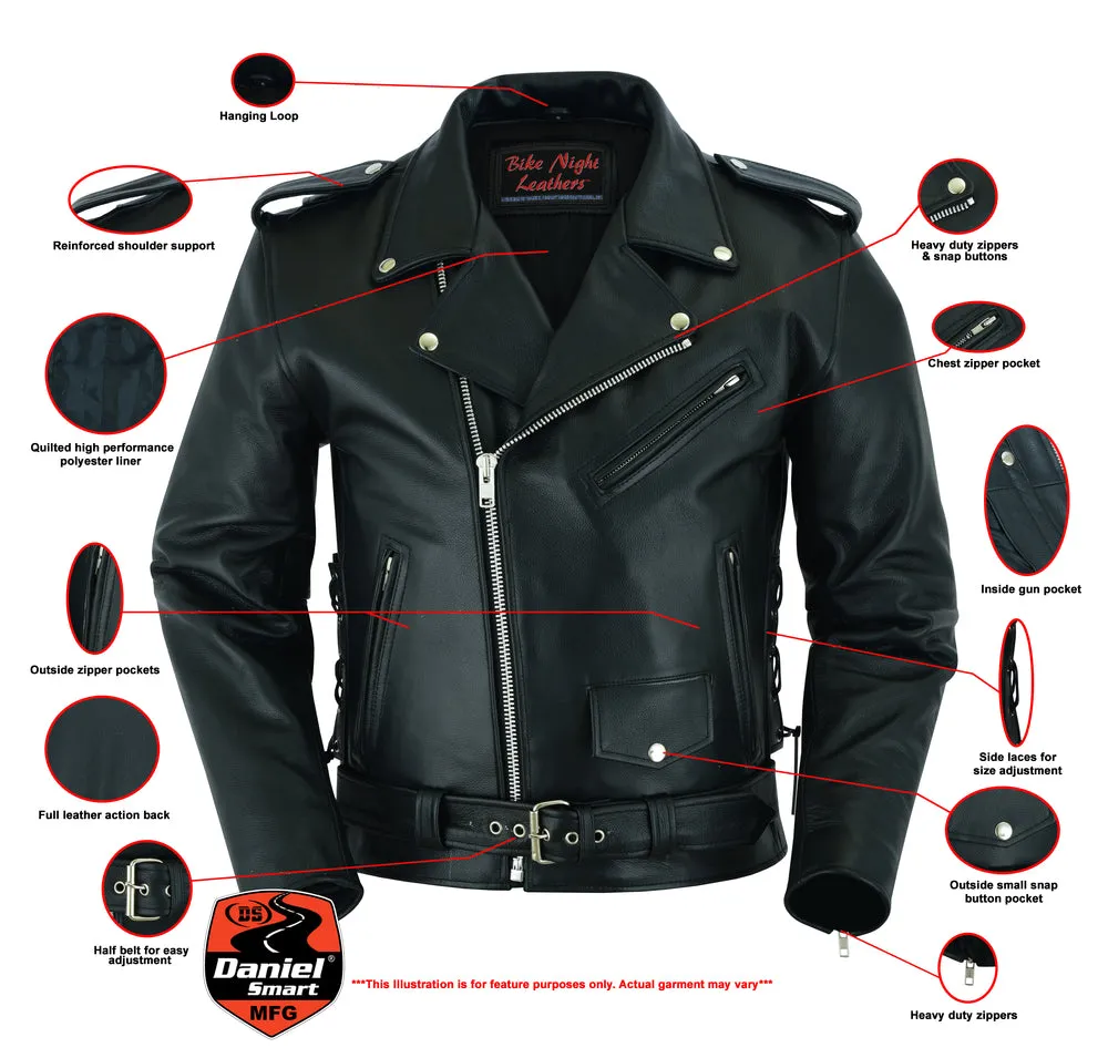 Economy Motorcycle Classic Bike Night Leather Jacket - Side Laces
