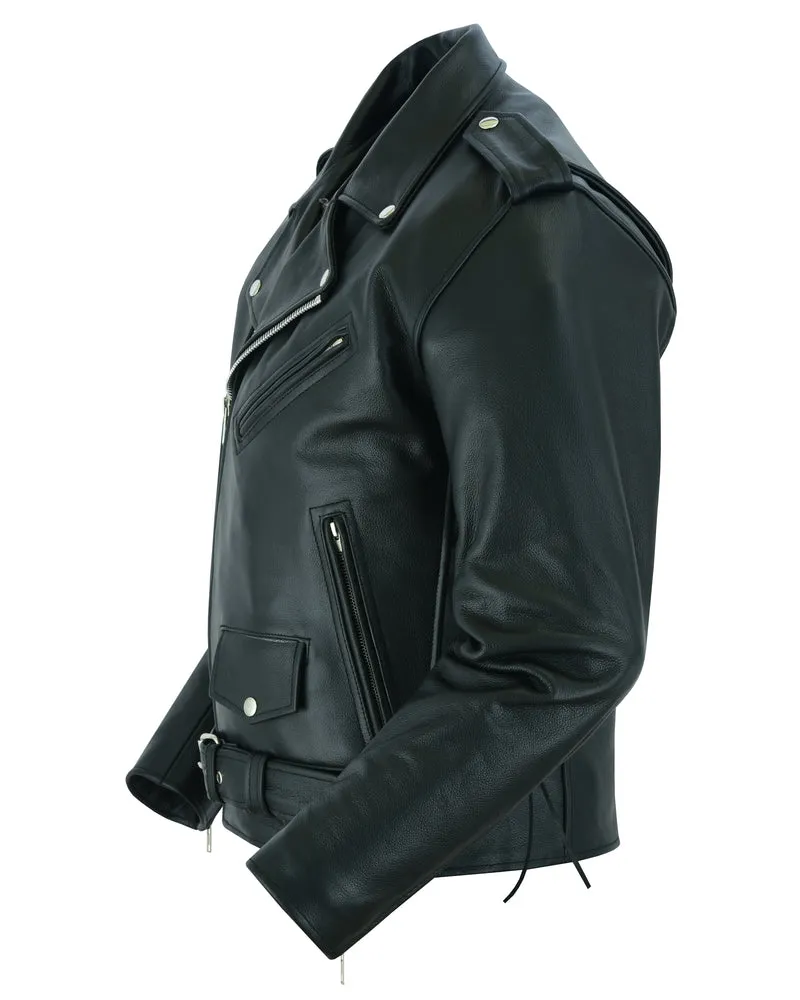 Economy Motorcycle Classic Bike Night Leather Jacket - Side Laces