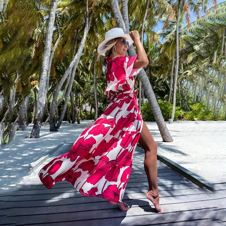 Flowy Print Holiday Loose Mid-Sleeved Dress Wholesale Dresses