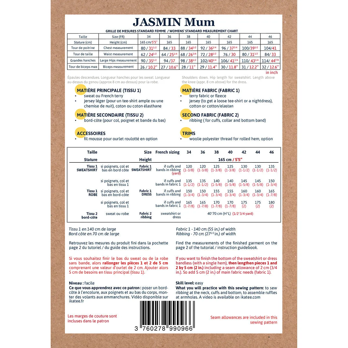 JASMIN Mum sweatshirt/dress - Woman 34-46 - Paper Sewing Pattern