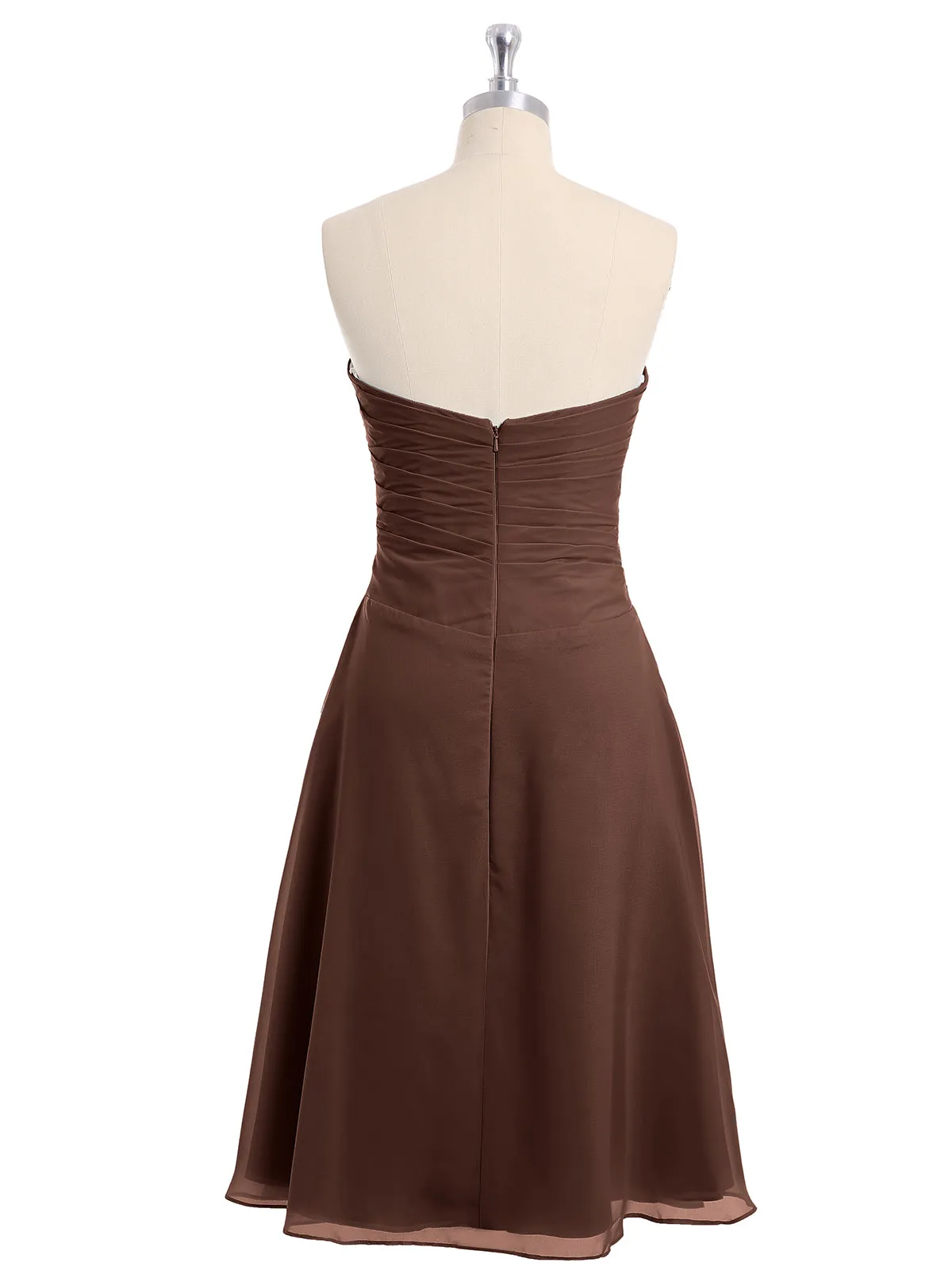 Knee Length Chiffon Dress with Sweetheart Neck-Chocolate