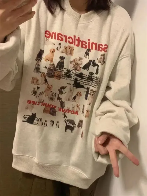 Lunivop Autumn And Winter New Millennium Wind Hoodie Cute Pattern Print Loose Type Hoodie Sweet Wind Y2k Hoodie Top