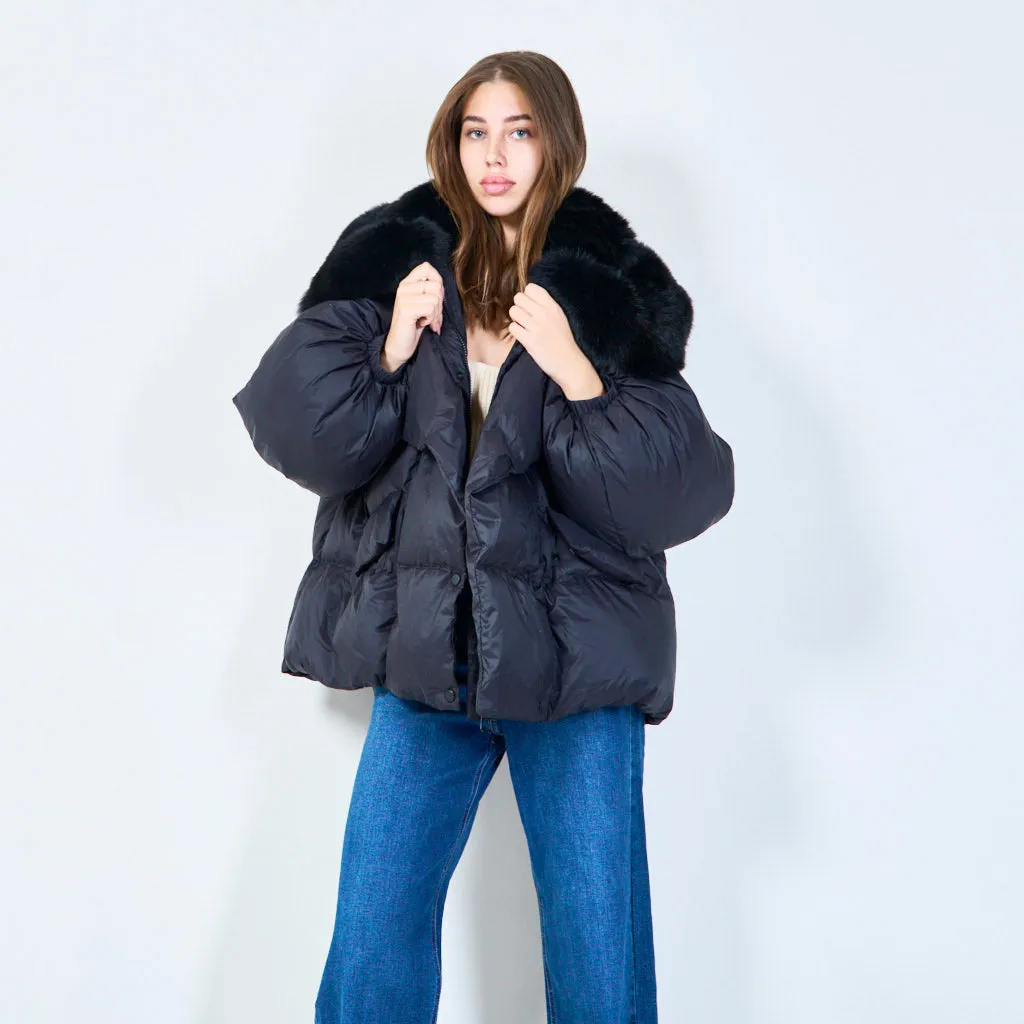 Luxe puffer duck down coat with plush collar wholesale