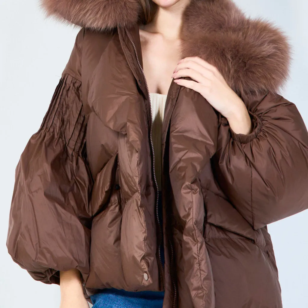 Luxe puffer duck down coat with plush collar wholesale
