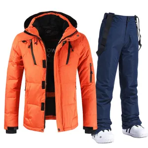 Men's Windproof and Waterproof Ski Suit with Hood and Bib Pants
