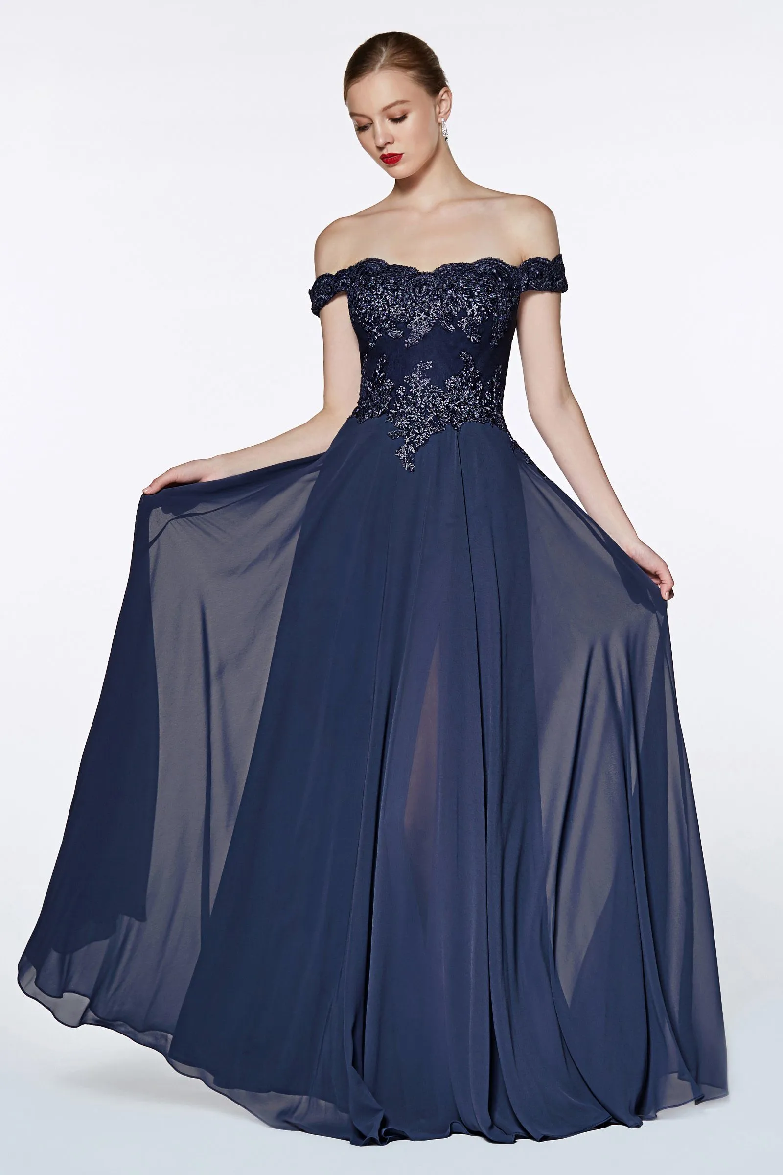 Off Shoulder Lace Bodice Gown by Cinderella Divine 7258