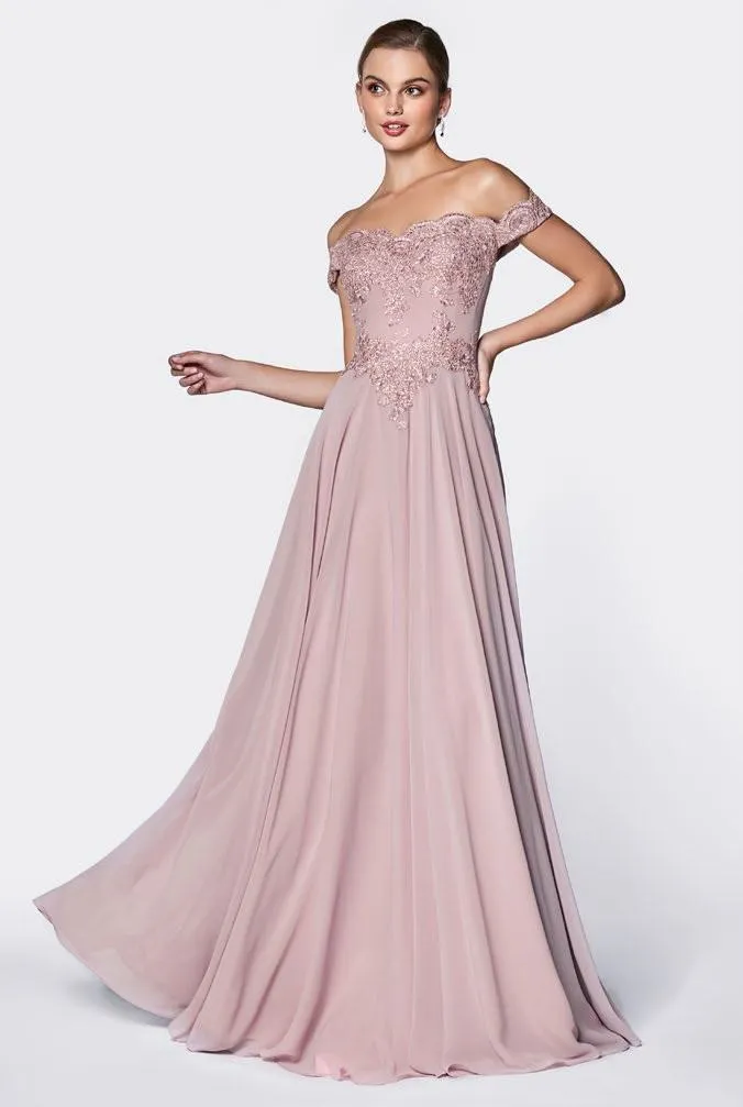 Off Shoulder Lace Bodice Gown by Cinderella Divine 7258