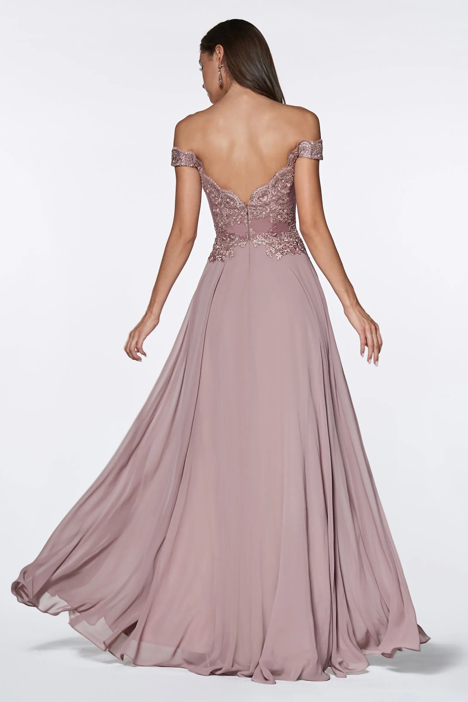 Off Shoulder Lace Bodice Gown by Cinderella Divine 7258