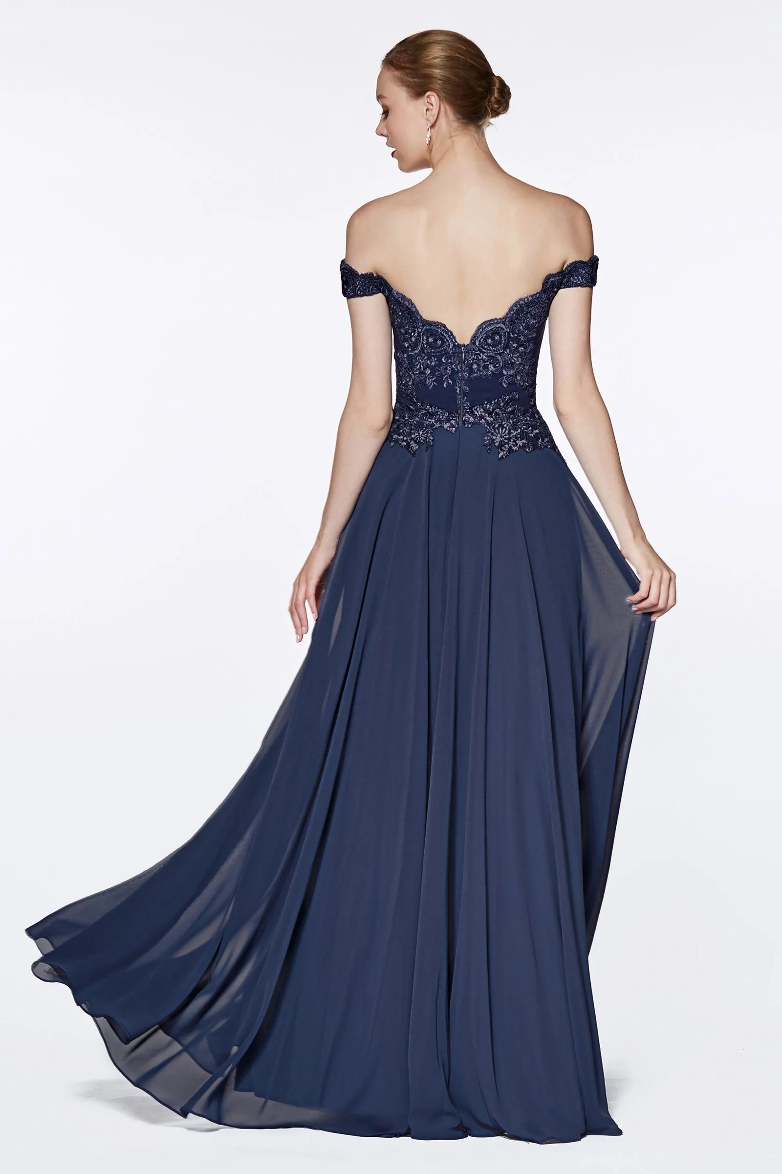 Off Shoulder Lace Bodice Gown by Cinderella Divine 7258