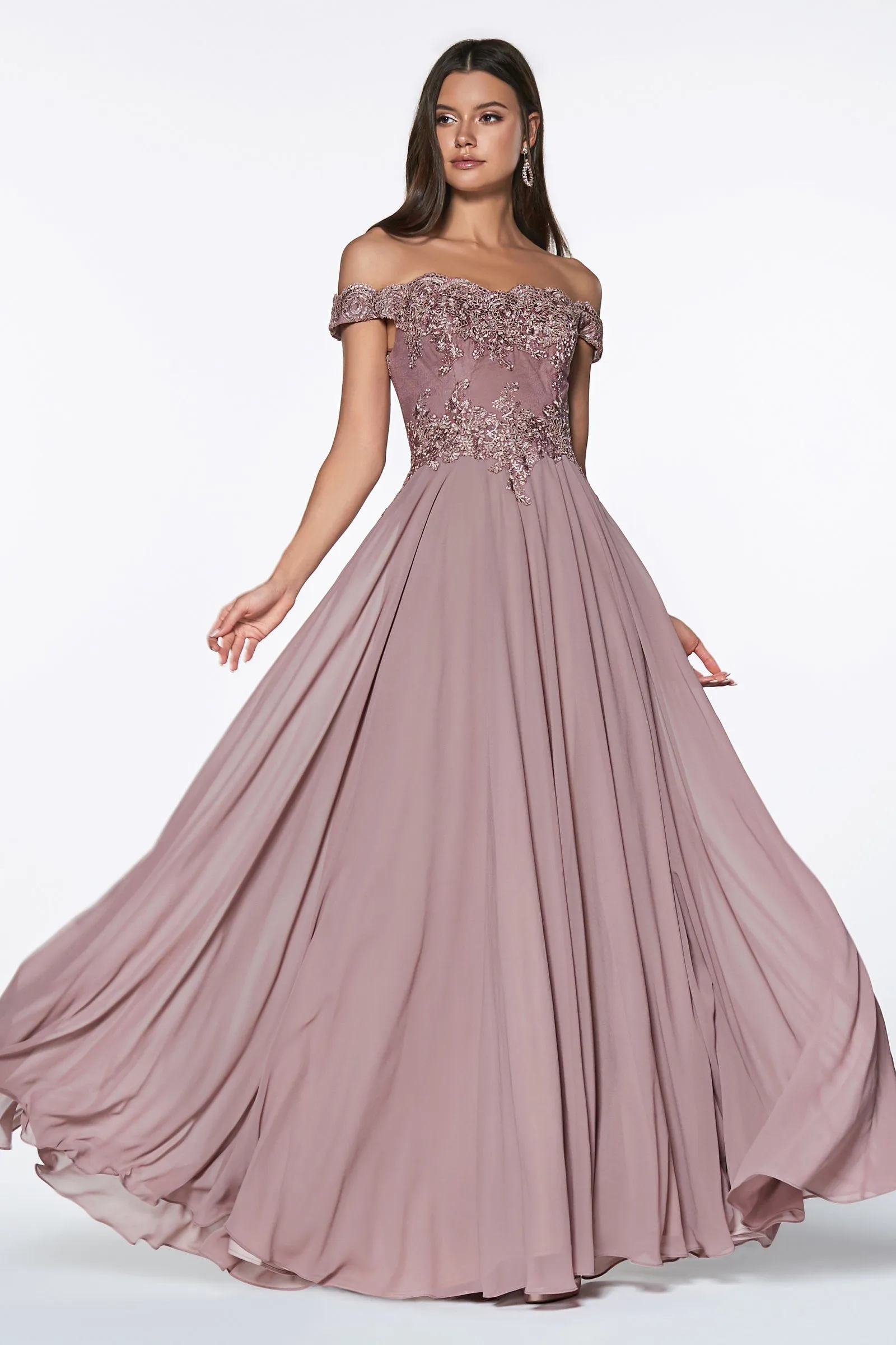 Off Shoulder Lace Bodice Gown by Cinderella Divine 7258