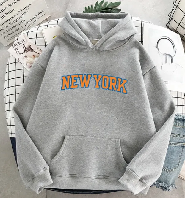 Purpdrank - NEW Sweatshirts velvet winter Women's NEW YORK printing Hooded Female Cotton Thicken Warm Hoodies Lady Autumn Tops