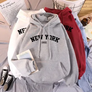 Purpdrank - NEW Sweatshirts velvet winter Women's NEW YORK printing Hooded Female Cotton Thicken Warm Hoodies Lady Autumn Tops