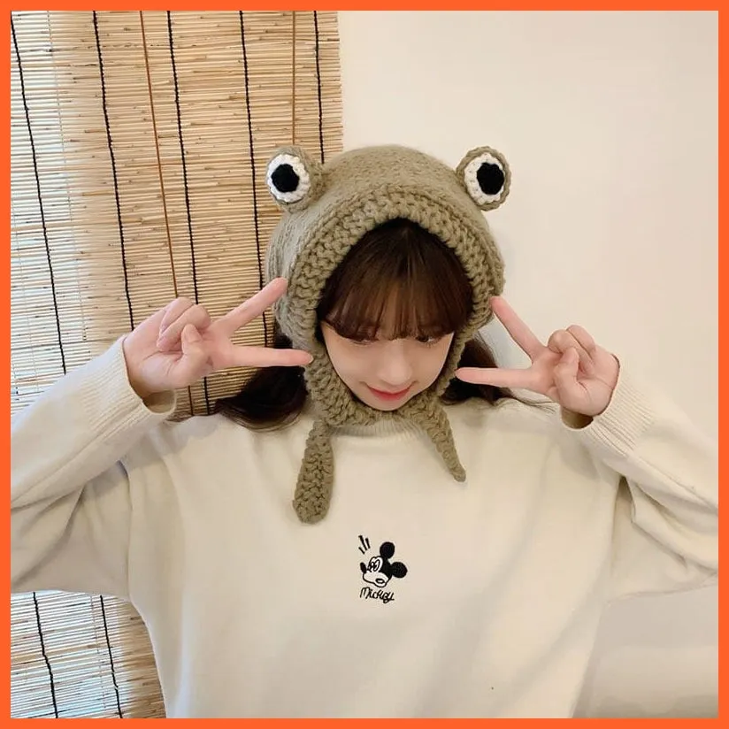 Women Photography Prop Party Winter Skullies | Cute Women Frog Hat Crochet Knitted Hat Costume Beanie Hats Caps |  Women Gift Hip-Hop Cap