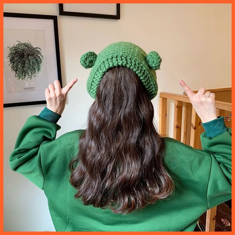 Women Photography Prop Party Winter Skullies | Cute Women Frog Hat Crochet Knitted Hat Costume Beanie Hats Caps |  Women Gift Hip-Hop Cap