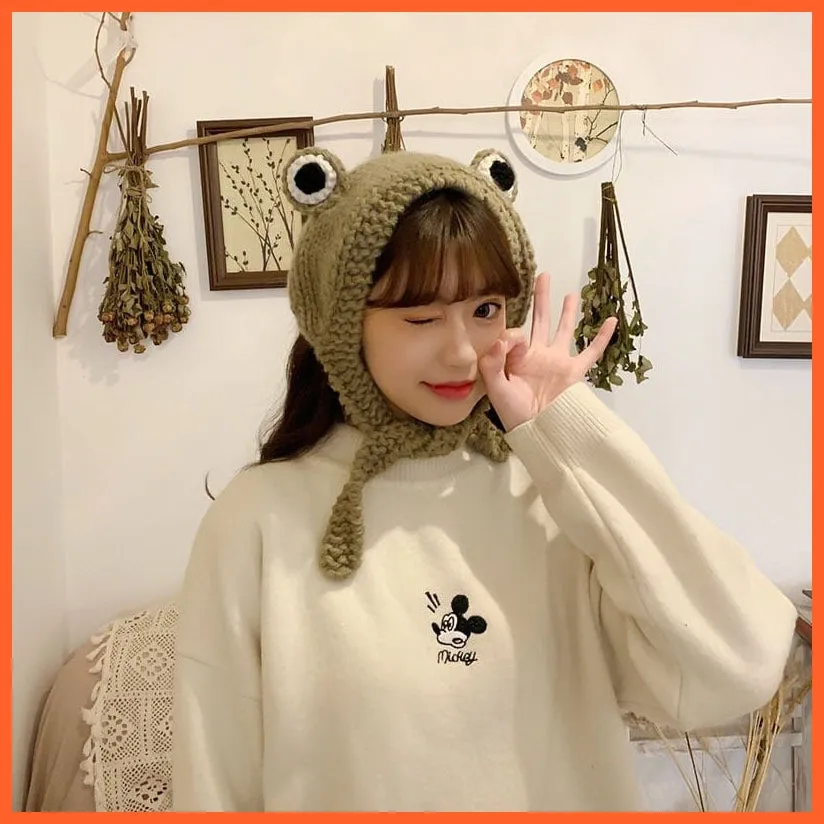 Women Photography Prop Party Winter Skullies | Cute Women Frog Hat Crochet Knitted Hat Costume Beanie Hats Caps |  Women Gift Hip-Hop Cap