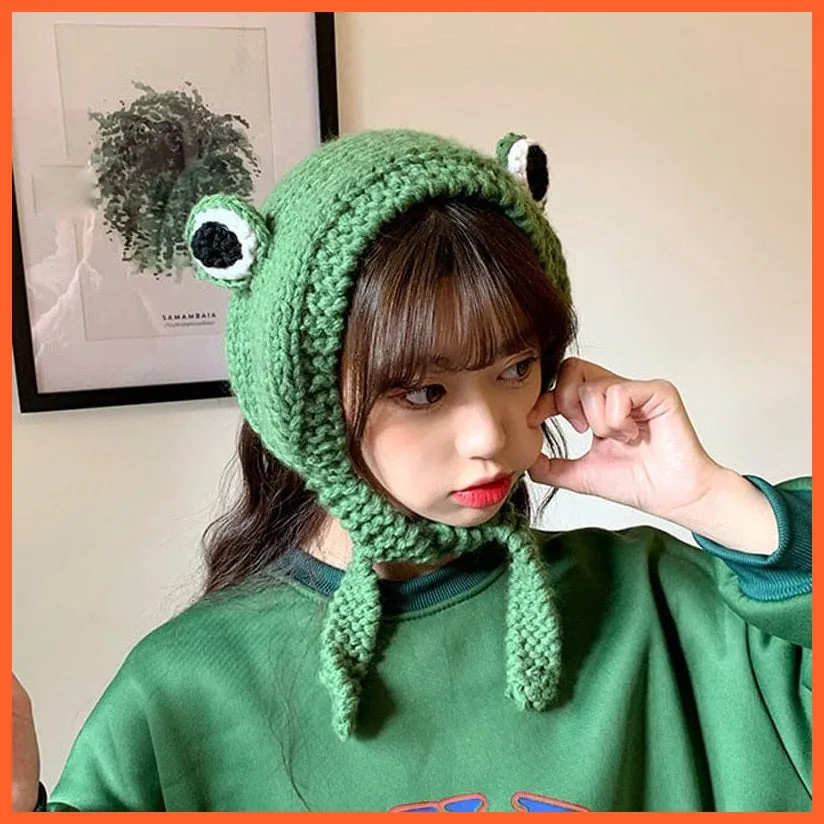Women Photography Prop Party Winter Skullies | Cute Women Frog Hat Crochet Knitted Hat Costume Beanie Hats Caps |  Women Gift Hip-Hop Cap