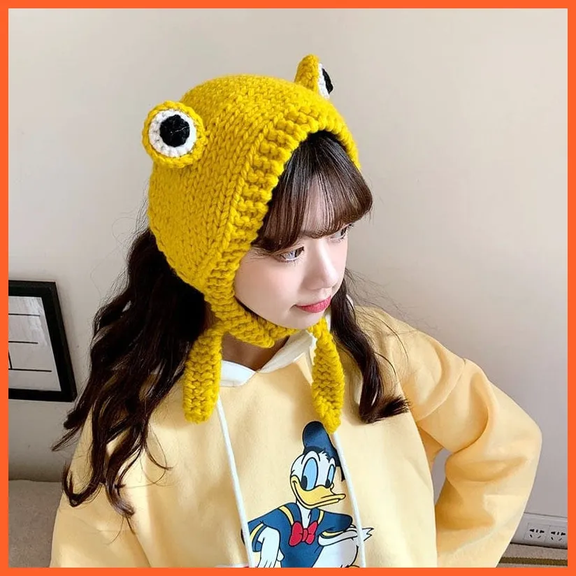 Women Photography Prop Party Winter Skullies | Cute Women Frog Hat Crochet Knitted Hat Costume Beanie Hats Caps |  Women Gift Hip-Hop Cap