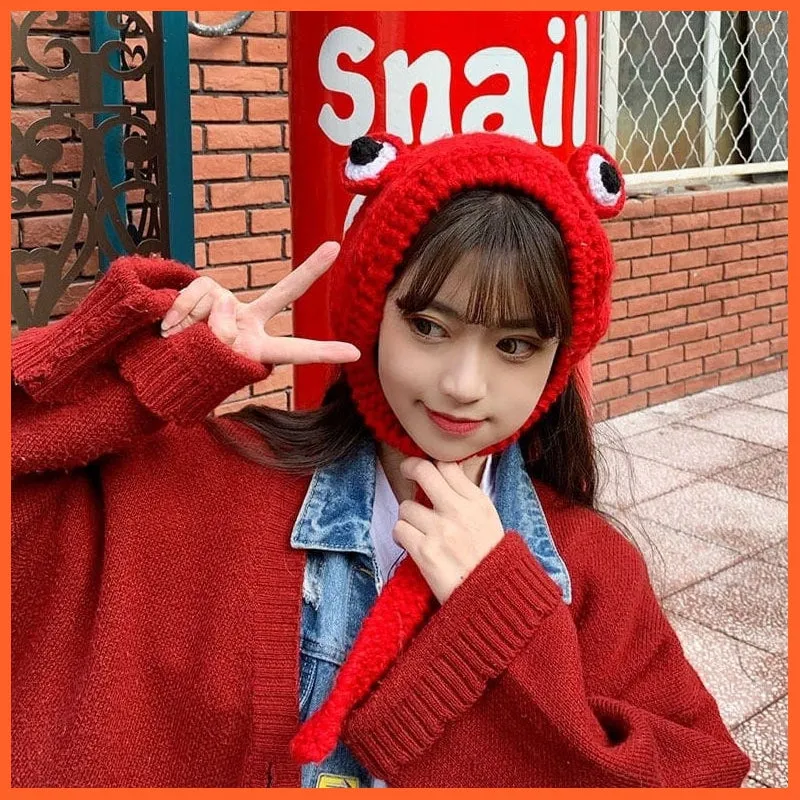 Women Photography Prop Party Winter Skullies | Cute Women Frog Hat Crochet Knitted Hat Costume Beanie Hats Caps |  Women Gift Hip-Hop Cap