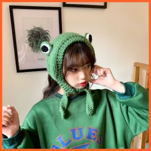 Women Photography Prop Party Winter Skullies | Cute Women Frog Hat Crochet Knitted Hat Costume Beanie Hats Caps |  Women Gift Hip-Hop Cap