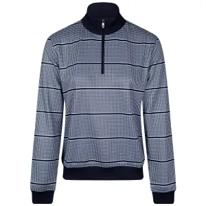 Womens Half Zip Houndstooth Print Midlayer Navy - AW23