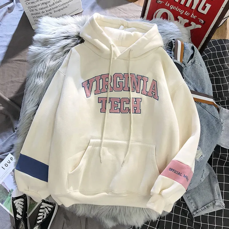xiangtuibao oversized Hoodies Women Thicker Letter Warm Pullover Coat Drawstring Harajuku Sweatshirt Pink Womens Korean New High Quality