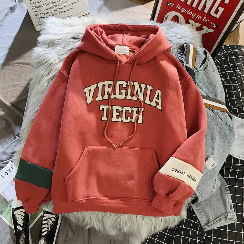 xiangtuibao oversized Hoodies Women Thicker Letter Warm Pullover Coat Drawstring Harajuku Sweatshirt Pink Womens Korean New High Quality