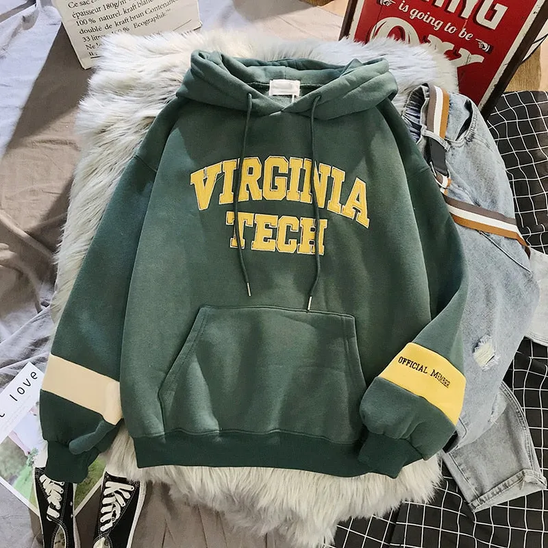 xiangtuibao oversized Hoodies Women Thicker Letter Warm Pullover Coat Drawstring Harajuku Sweatshirt Pink Womens Korean New High Quality
