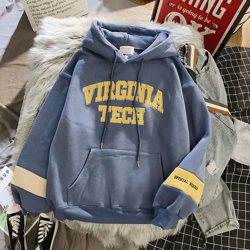 xiangtuibao oversized Hoodies Women Thicker Letter Warm Pullover Coat Drawstring Harajuku Sweatshirt Pink Womens Korean New High Quality