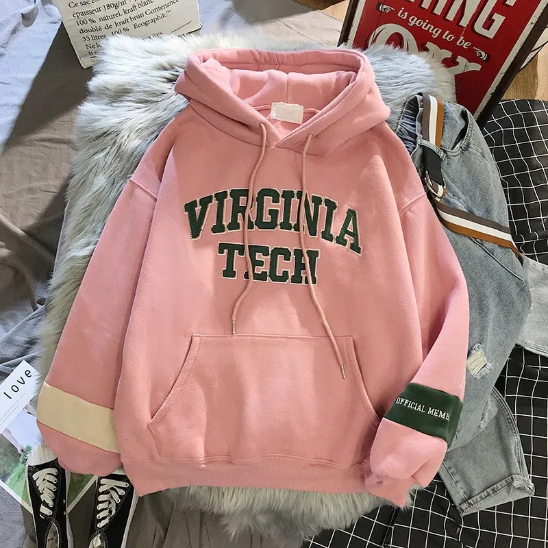 xiangtuibao oversized Hoodies Women Thicker Letter Warm Pullover Coat Drawstring Harajuku Sweatshirt Pink Womens Korean New High Quality