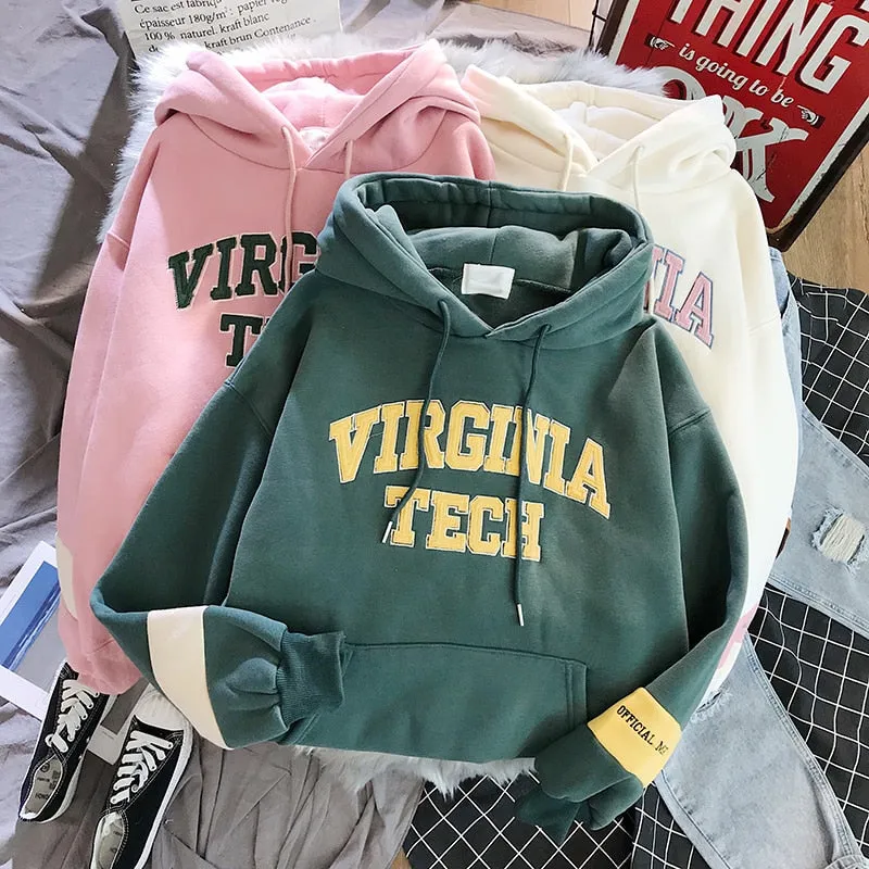 xiangtuibao oversized Hoodies Women Thicker Letter Warm Pullover Coat Drawstring Harajuku Sweatshirt Pink Womens Korean New High Quality
