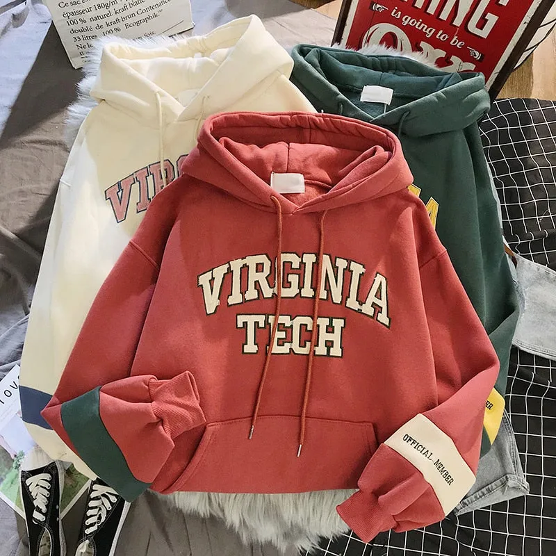 xiangtuibao oversized Hoodies Women Thicker Letter Warm Pullover Coat Drawstring Harajuku Sweatshirt Pink Womens Korean New High Quality